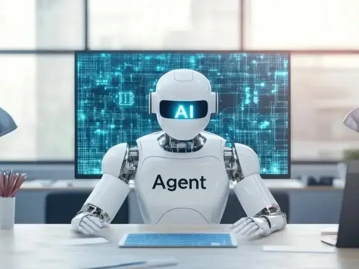 Agentic AI - Otonom yapay zeka robotu ofis ortamında kendi başına çalışıyor ve veri analizi yapıyor